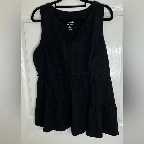 ☘️ New Torrid Vintage Slub Notch Neck Lace Babydoll Top, Size 0 (12), Deep Black - Picture 5 of 9